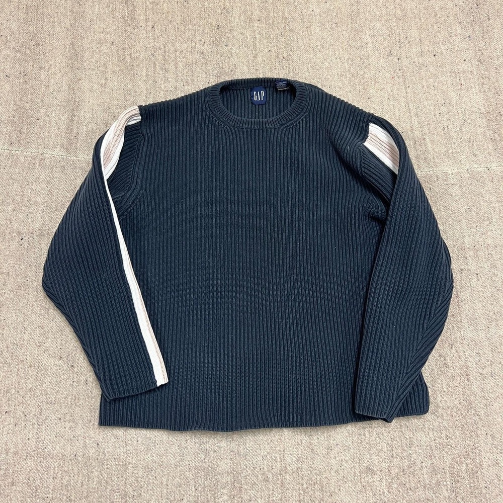 Vintage Gap Sweater Women's XL Blue 2000s Striped Ribbed